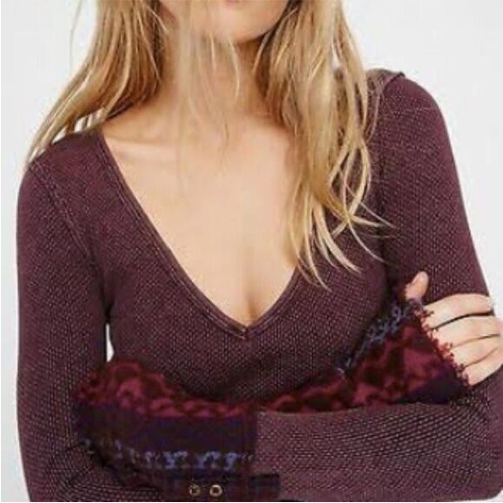 We The Free/Free People 'Art School' Thermal Tee Deep Purple V-Neck Top